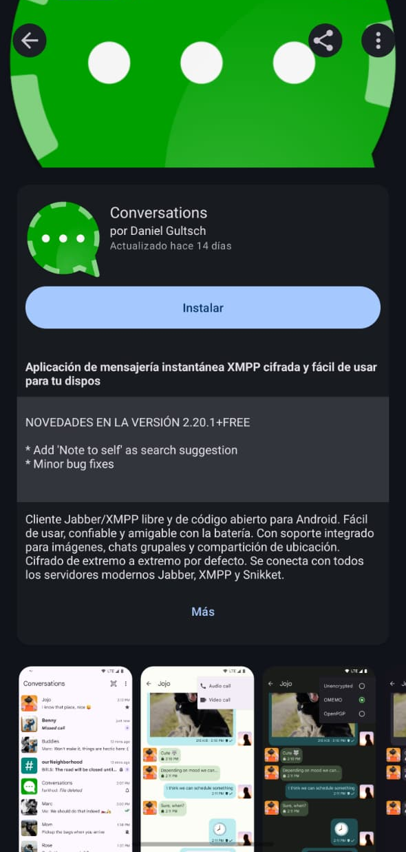 Menú principal de la aplicación F-Droid