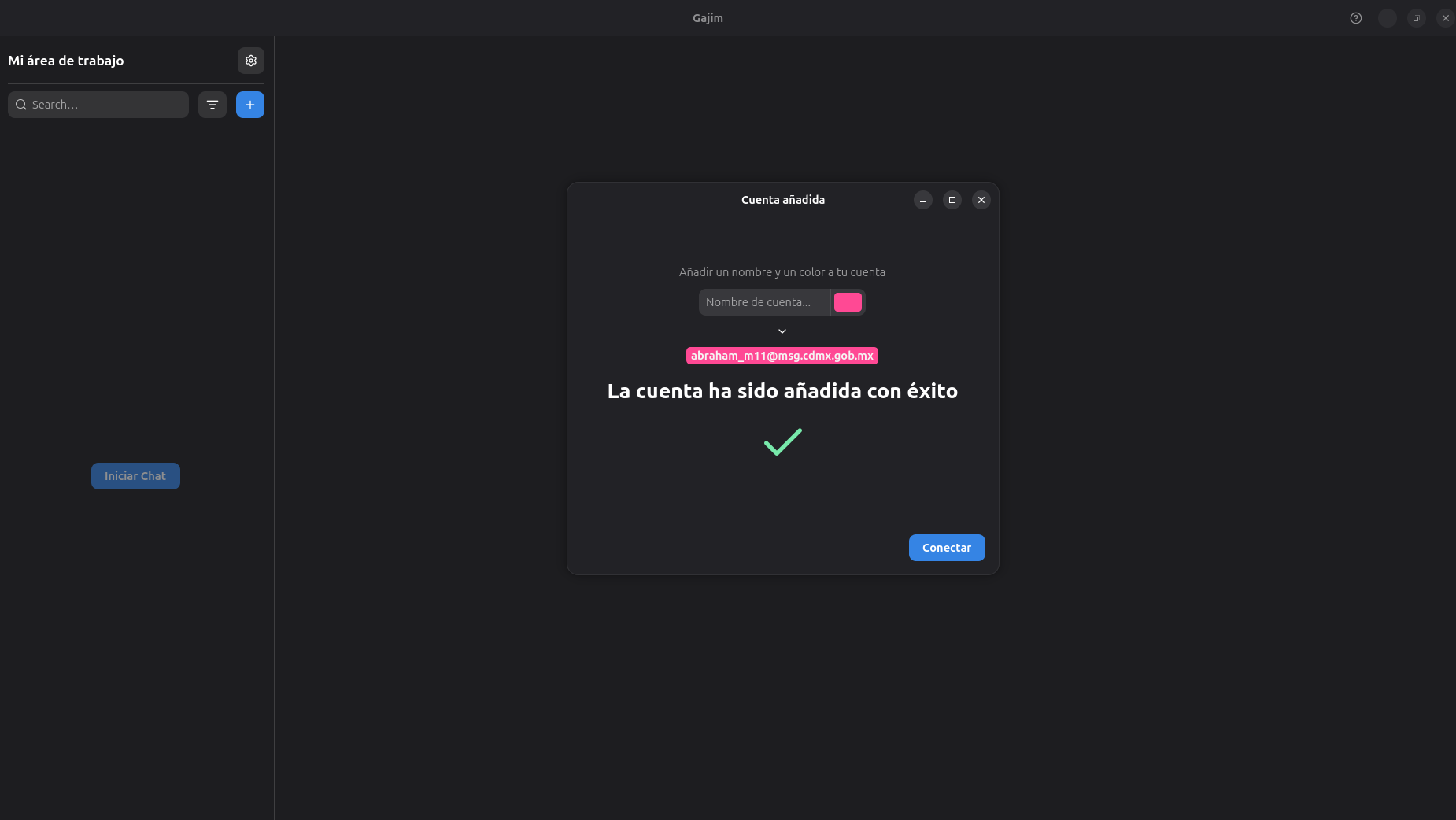 Pantalla de inicio de sesión de Gajim