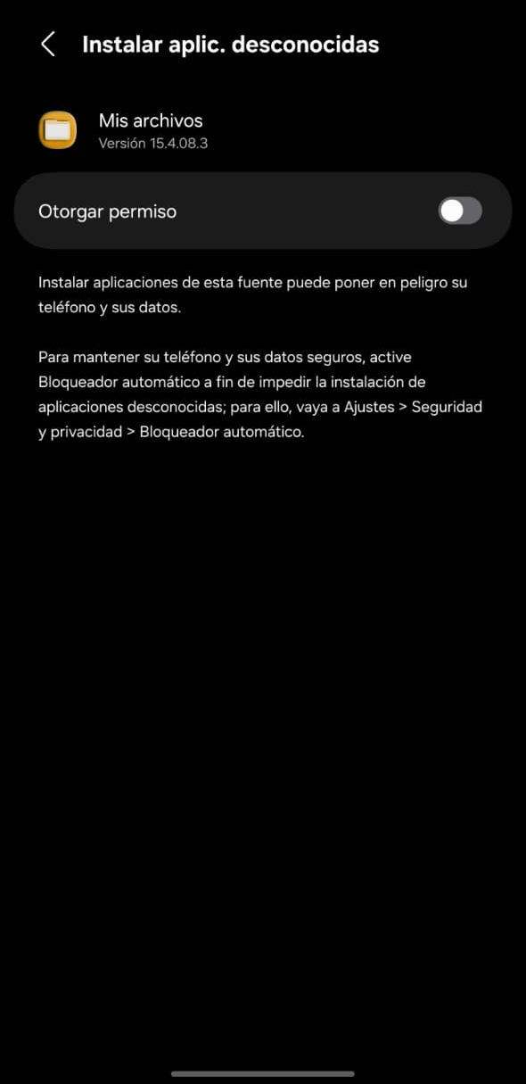 Activar el permiso para instalar aplicaciones desconocidas