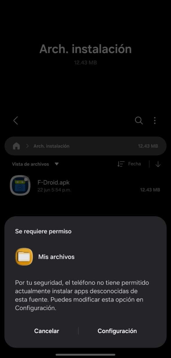 Archivo F-Droid.apk dentro de Mis archivos