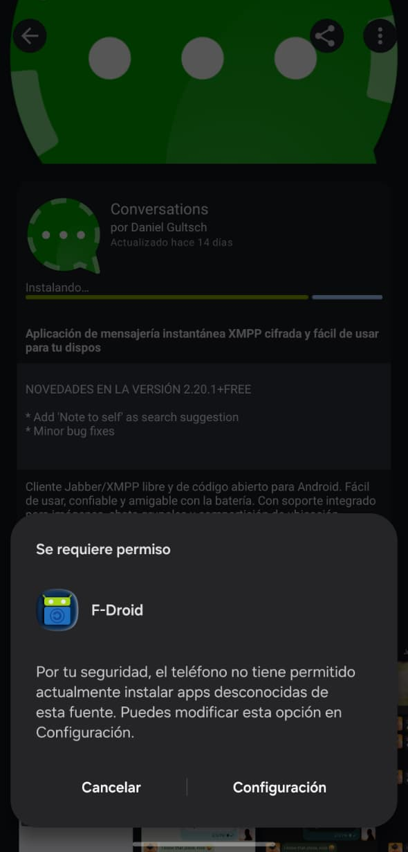 Menú principal de la aplicación F-Droid